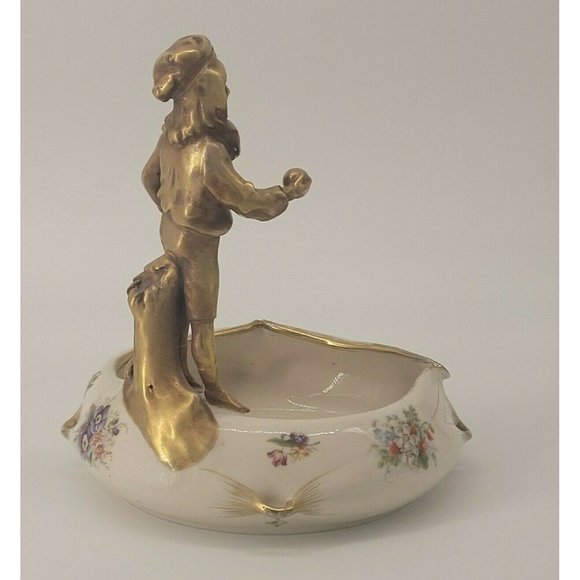 Bronze Austrian Teplitz Amphora Porcelain Bowl with Boy Flowers 8" c.1892-1905 - Picture 2 of 8
